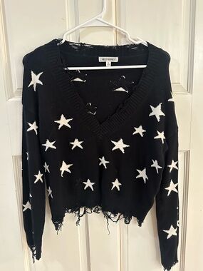 Wild Honey Black V-Neck Star Knit Sweater